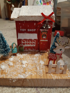 Miniature Christmas toy shop diorama