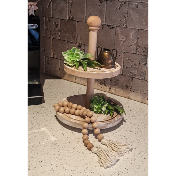 Tiered tray round rustic natural wood