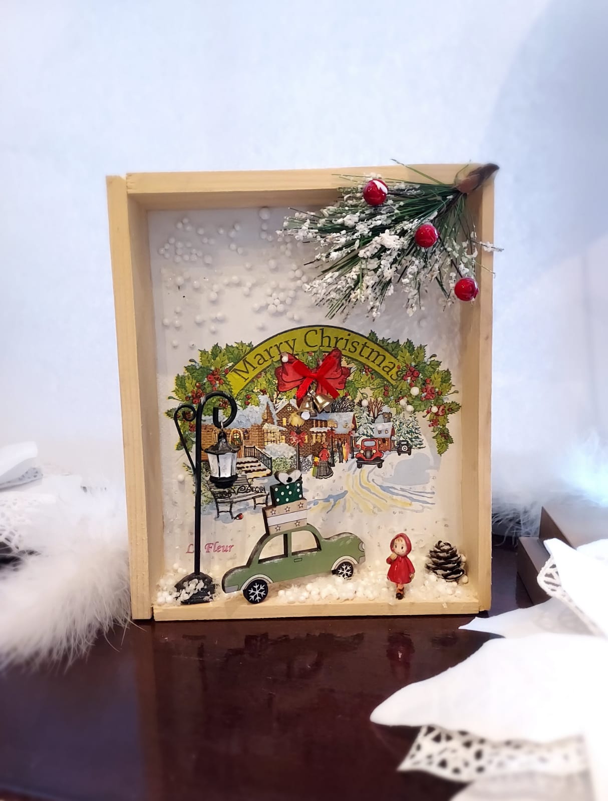 Frame miniature detailed Christmas street