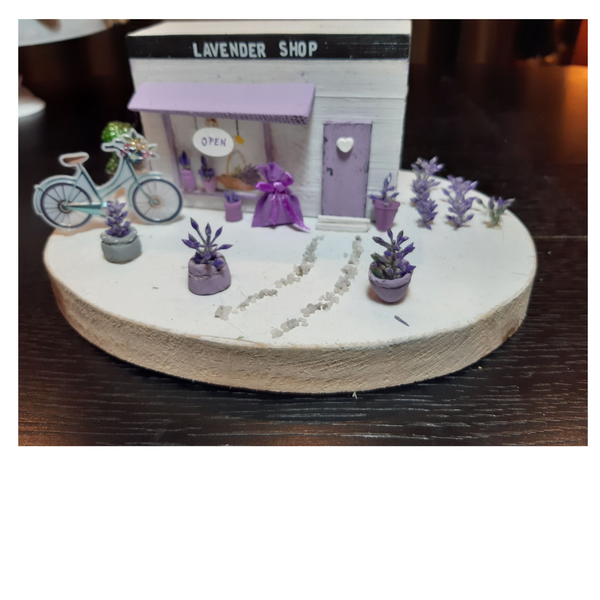 Miniature lavender shop diorama